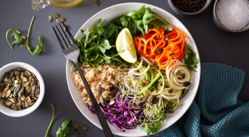 Arugula and Quinoa Vibrancy Bowl with Honey-Lime Cilantro Dressing