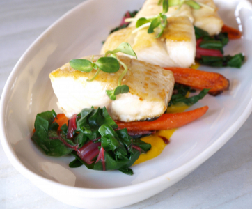 Coconut Glazed Halibut with Butternut Curry Sauce