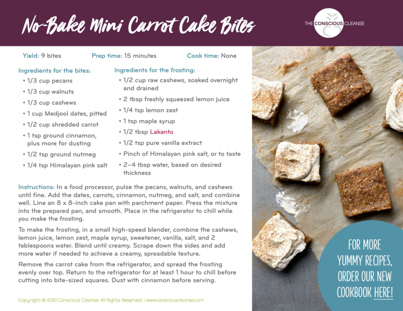 No-Bake Mini Carrot Cake Bites Recipe Card