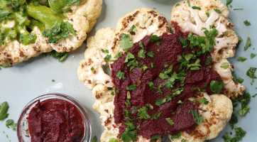 Grilled Cauliflower “Steaks” (with 2 Sauces!)