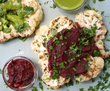 Grilled Cauliflower “Steaks” (with 2 Sauces!)