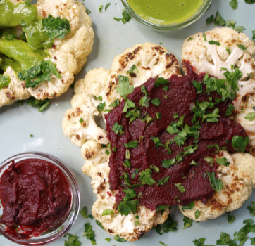 Grilled Cauliflower “Steaks” (with 2 Sauces!)