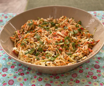 Kohlrabi Cabbage Slaw with Spicy Almond Butter Sauce