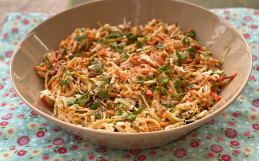 Kohlrabi Cabbage Slaw with Spicy Almond Butter Sauce