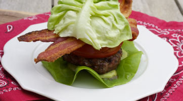 Lamb BLT Burgers + Vegan Avocado “Mayo”