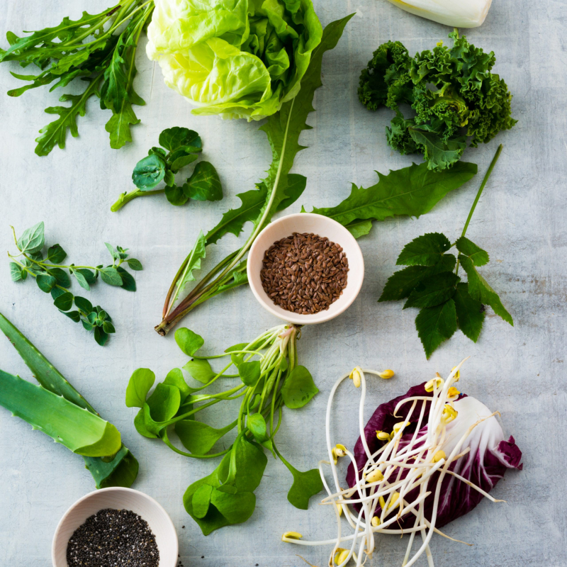 image of grains in bowls and different types of greens