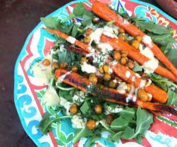 Roasted Carrot and Chickpea Arugula Salad