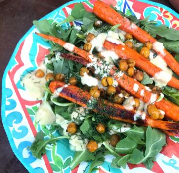 Roasted Carrot and Chickpea Arugula Salad