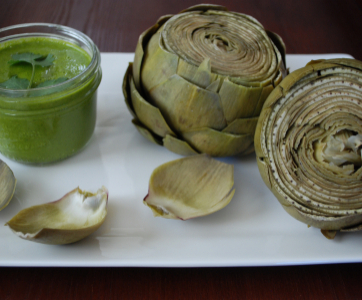 Steamed Artichoke with Cilantro Lime Dipping Sauce