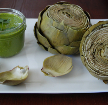 Steamed Artichoke with Cilantro Lime Dipping Sauce