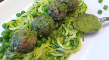 Turkey Meatballs with Zucchini Noodles and Chimichurri Sauce