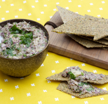 White Bean Artichoke Dip with Rosemary Seed Crackers