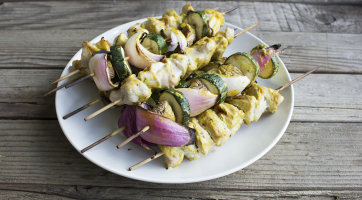 Grilled Veggie and Chicken Kabobs with Honey Thyme Mustard