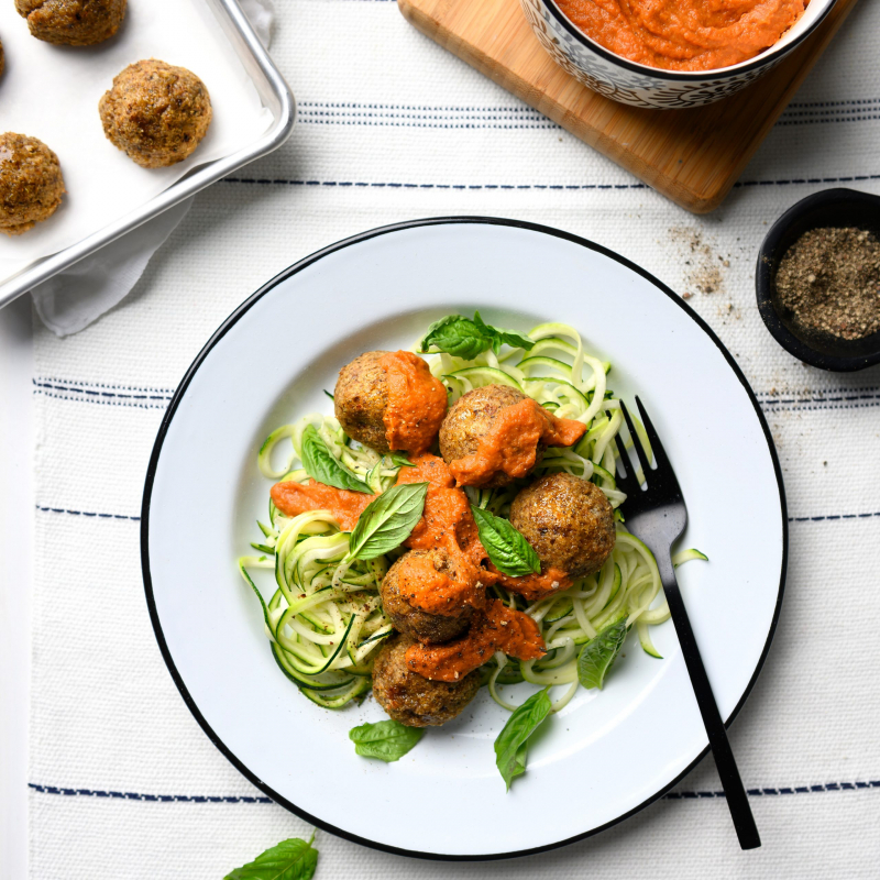 meatballs over zoodles