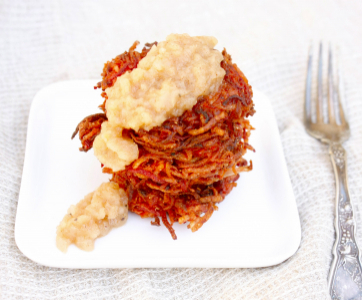 Root Vegetable Latkes with Apple Pear Sauce (+ Bonus Holiday eCookbook!)