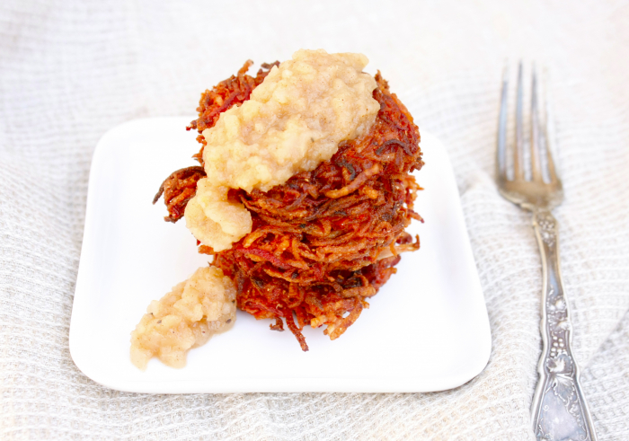 Root Vegetable Latkes with Apple Pear Sauce